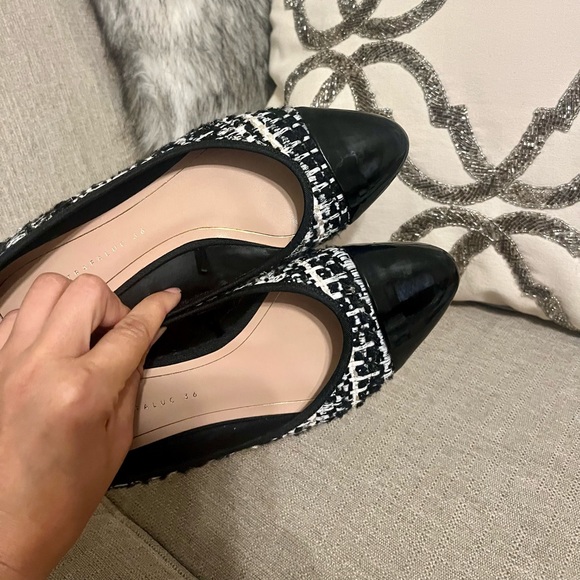 NWT - ZARA Tweed Black and White Flats, Size 36 - Picture 6 of 9